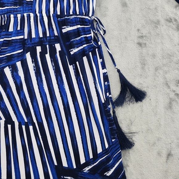 Calvin Klein Dress Womens 8 Blue Cold Shoulder Tassel Tie Waist Stretch Jersey - Picture 3 of 10